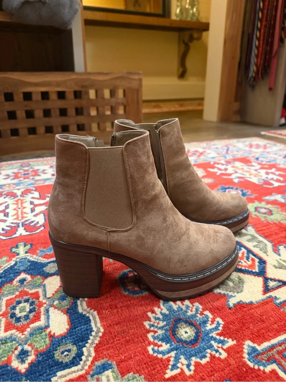 Altar'd State Brown Suede Platform Chelsea Booties